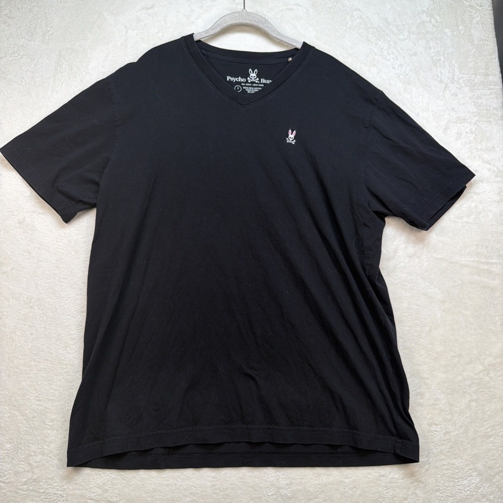 Psycho Bunny V Neck T Shirt Mens Large Black Logo Tee Preppy Casual Classic